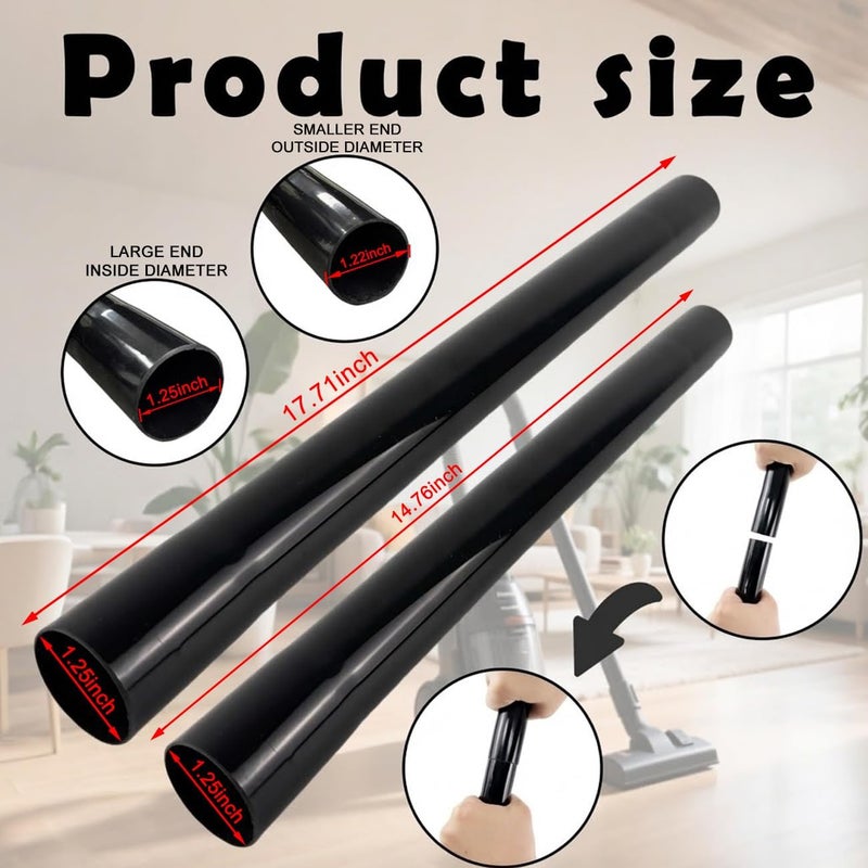 Frayot 4Pack Vacuum Extension Tubes, 1.25 Inch Diameter, 14.76 "and 17.71" Length - Black | Compatible with 1-1/4 Inch Hose Wet/Dry Vacuum Cleaners | Versatile Tool (Black, 2 P14.76" +2 P 17.71 ") - Image 2
